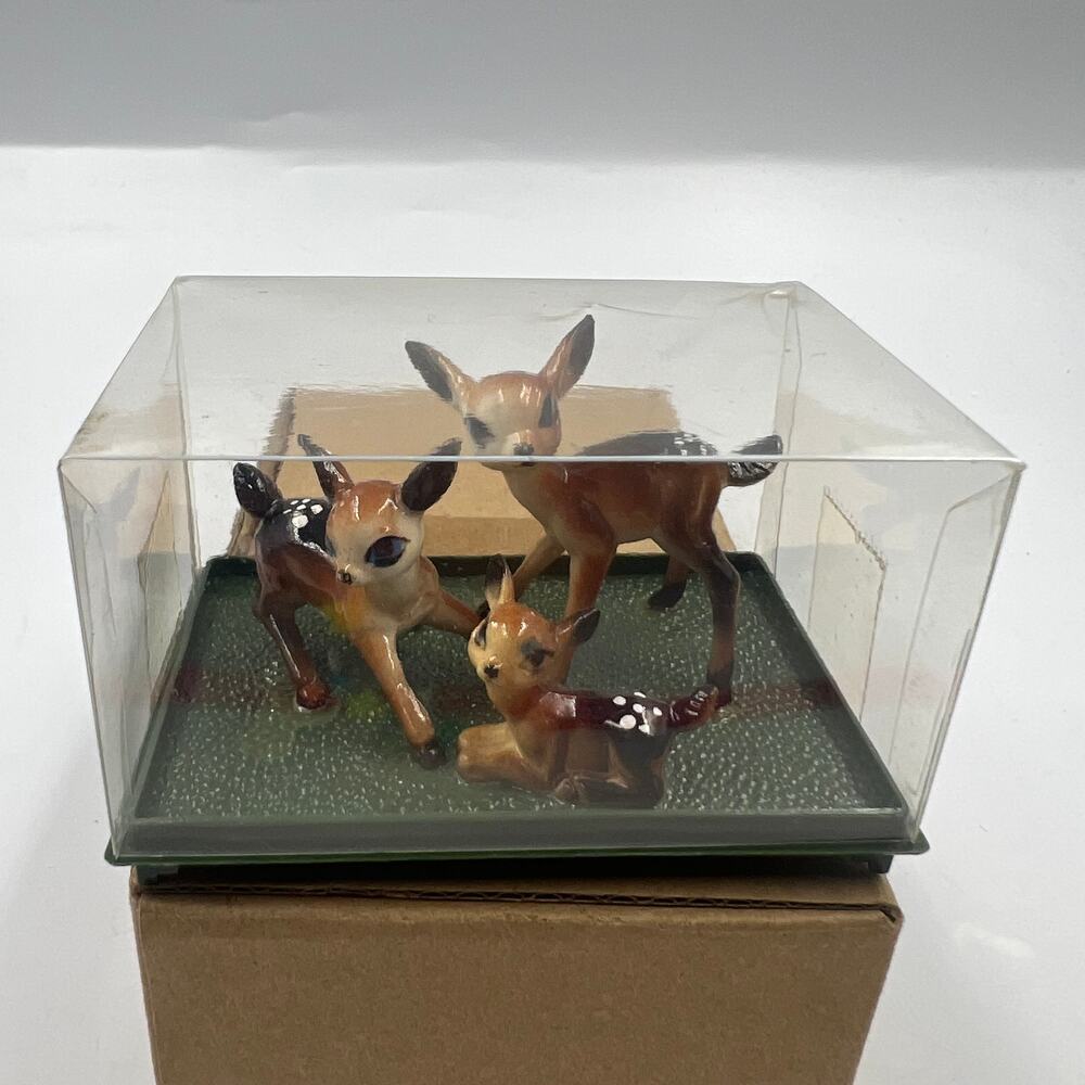 Vtg NOS Fine China Mini Figurine Deer Family Fawn Trinket RARE Made n Hong Kong
